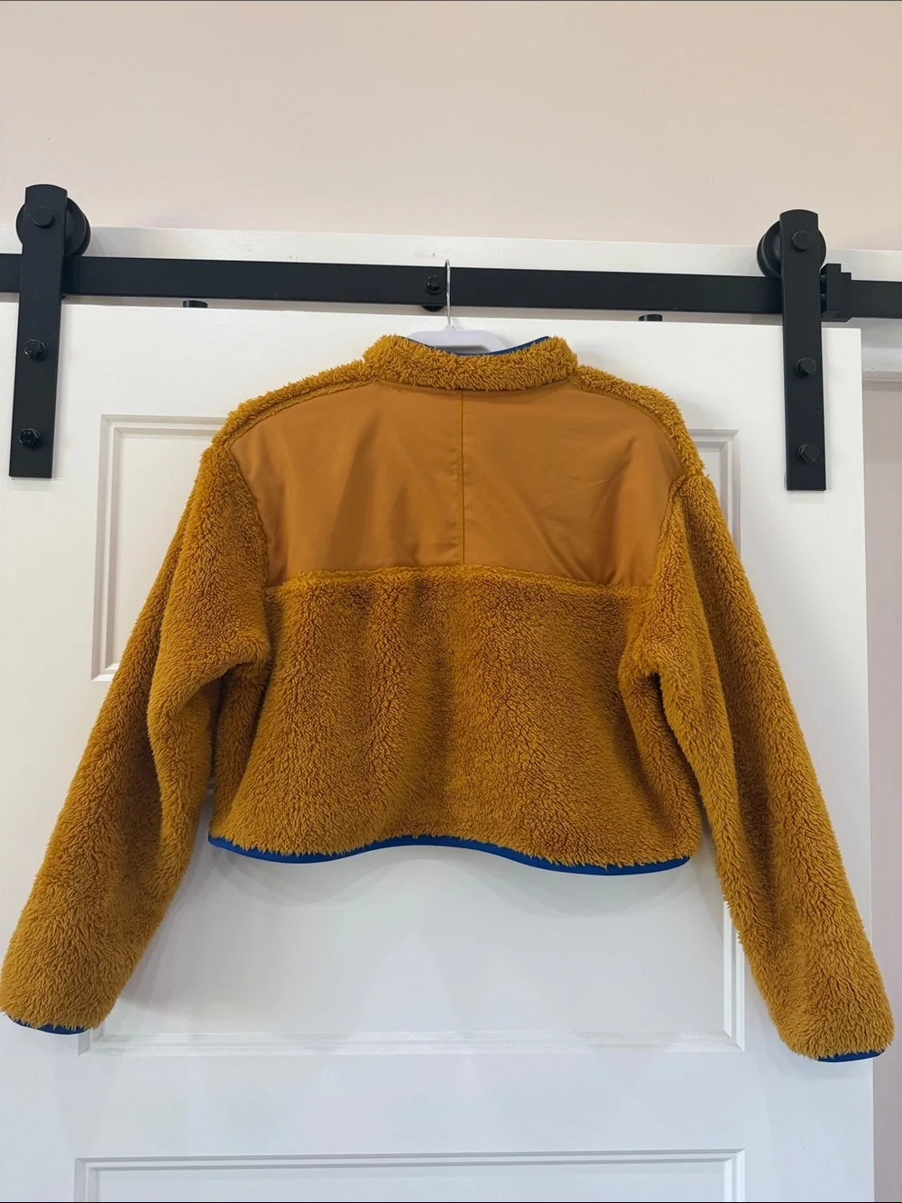 Cropped Nike Mustard Sherpa Half-Zip Jacket with Blue Trim